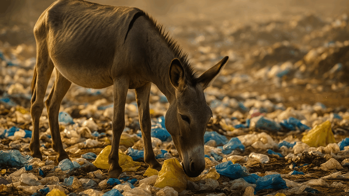 Pollution plastique : en Afrique, des ânes de travail meurent après ingestion de déchets ; coliques mortelles et microplastiques menaçant animaux et humains
