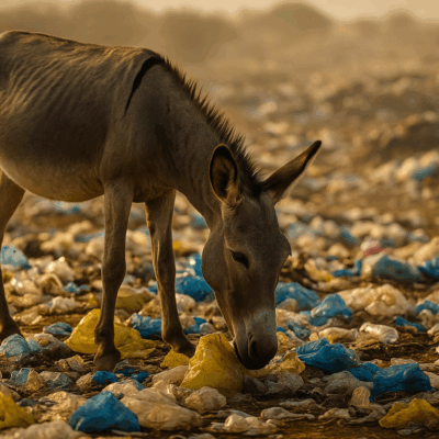 Pollution plastique : en Afrique, des ânes de travail meurent après ingestion de déchets ; coliques mortelles et microplastiques menaçant animaux et humains