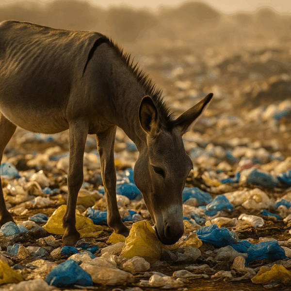 Pollution plastique : en Afrique, des ânes de travail meurent après ingestion de déchets ; coliques mortelles et microplastiques menaçant animaux et humains